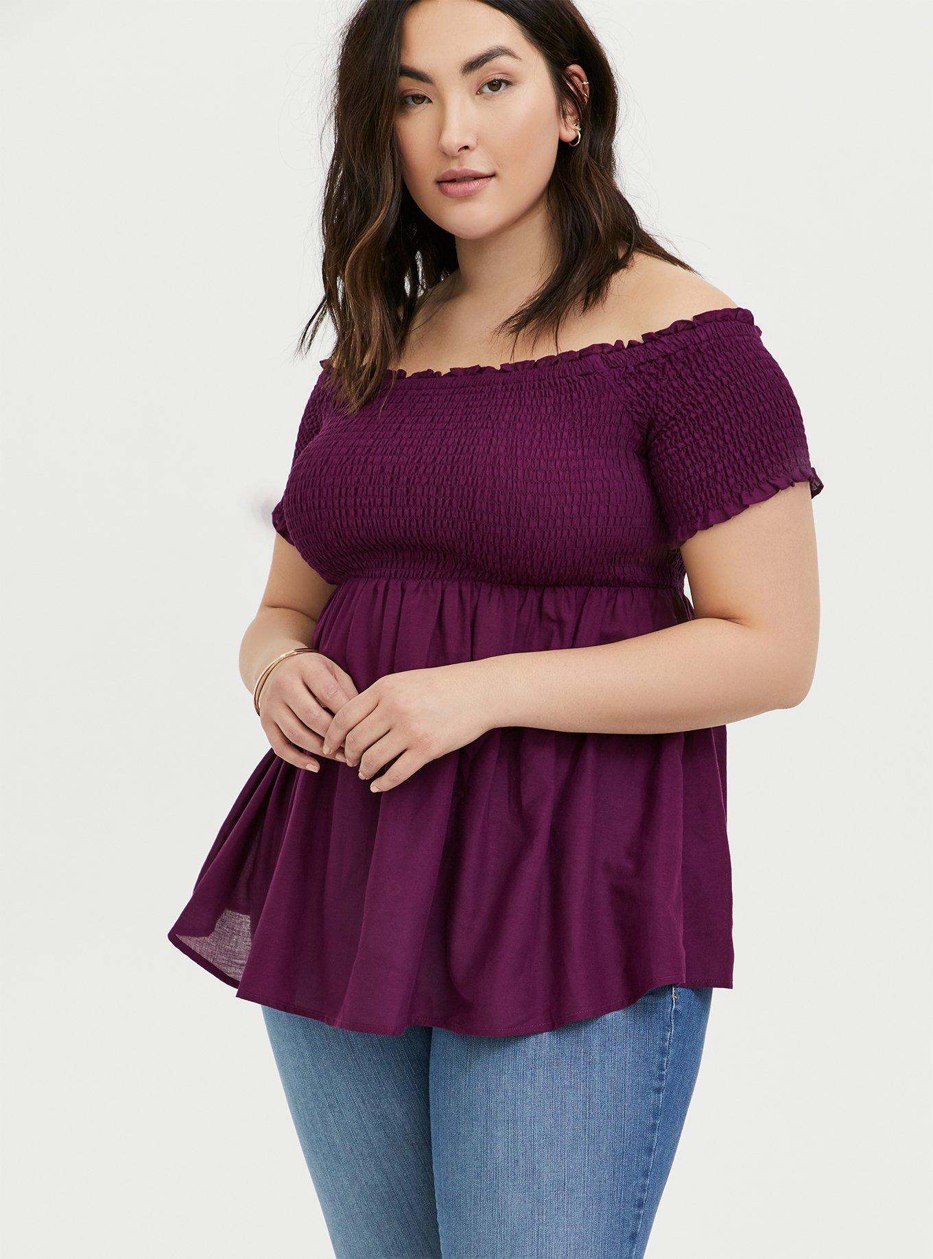 Torrid Peplum Gauze Smocked Off-Shoulder Top Size 3