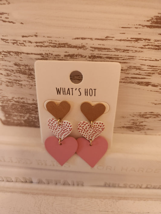 Triple Drop Heart 2" Earrings