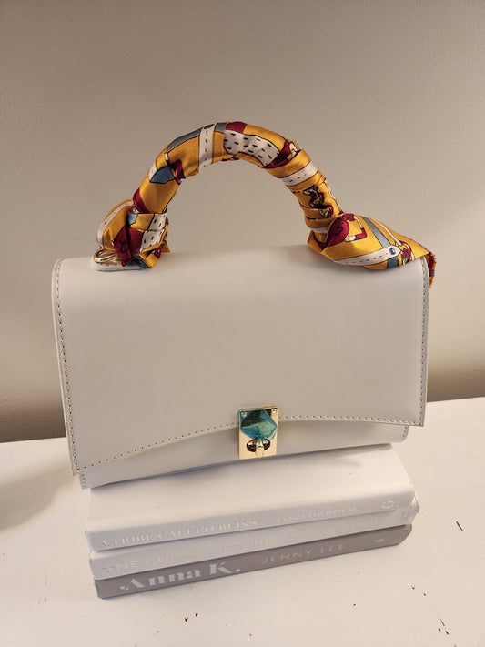 White Handbag with Scarf Handle