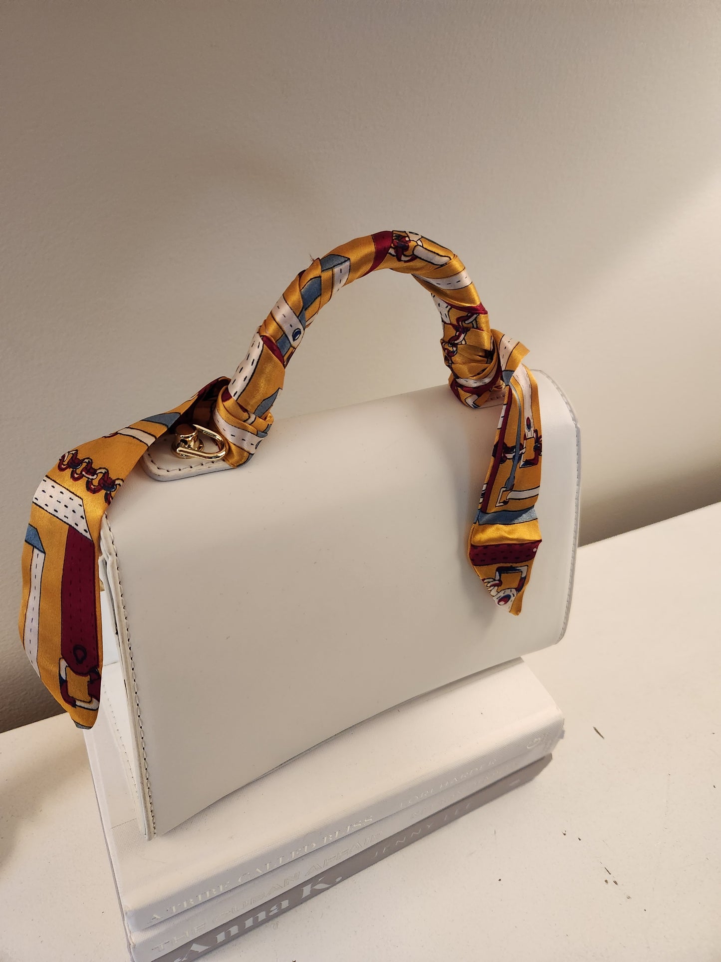 White Handbag with Scarf Handle