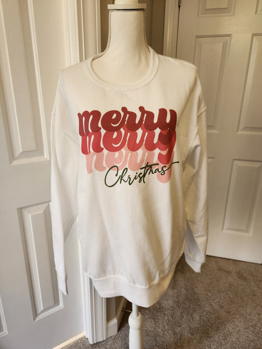 Soft White Graphic Sweatshirt with Festive "Merry, Merry, Merry Christmas" Design