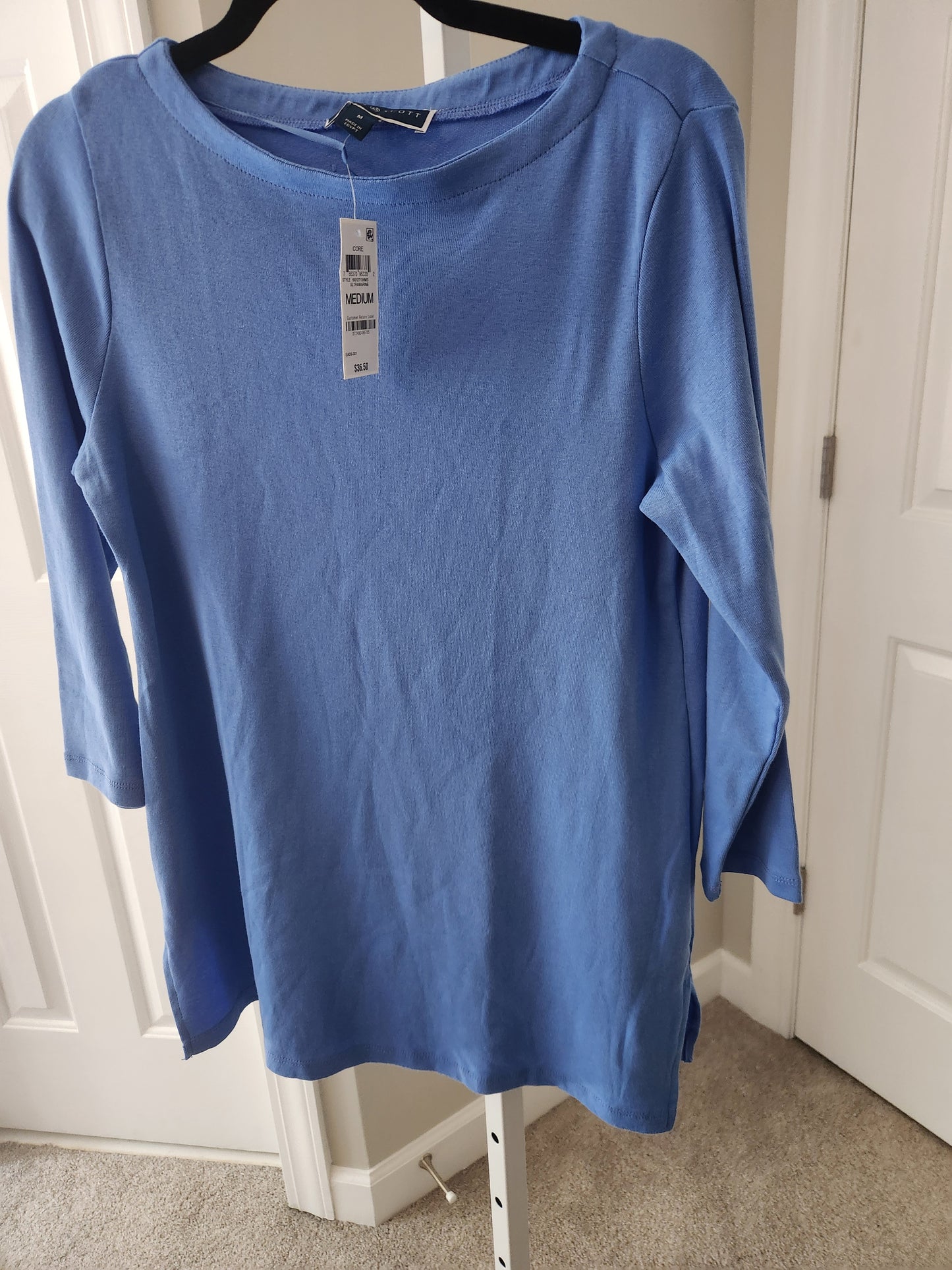 Karen Scott 3/4 Sleeve Micro Rib Top Ultramarine