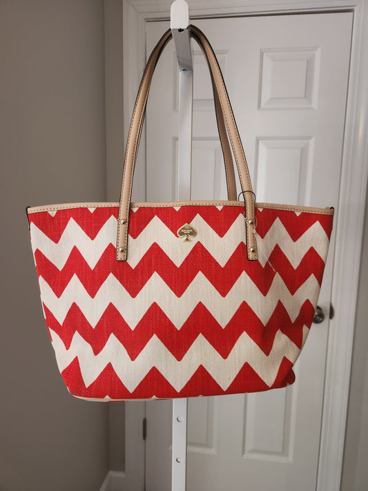 Kate Spade Harmony Chevron Tote Red & Ivory