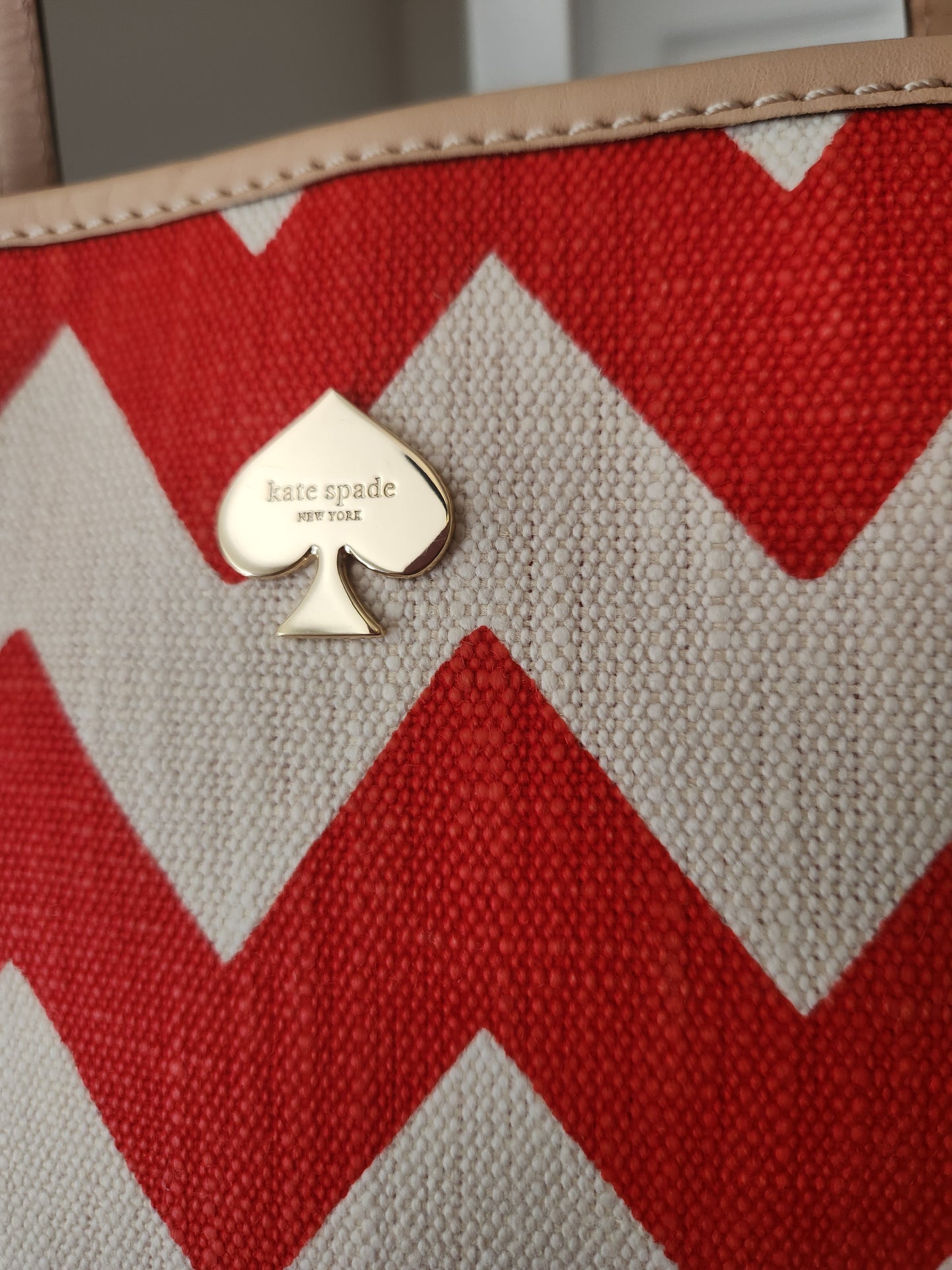 Kate Spade Harmony Chevron Tote Red & Ivory