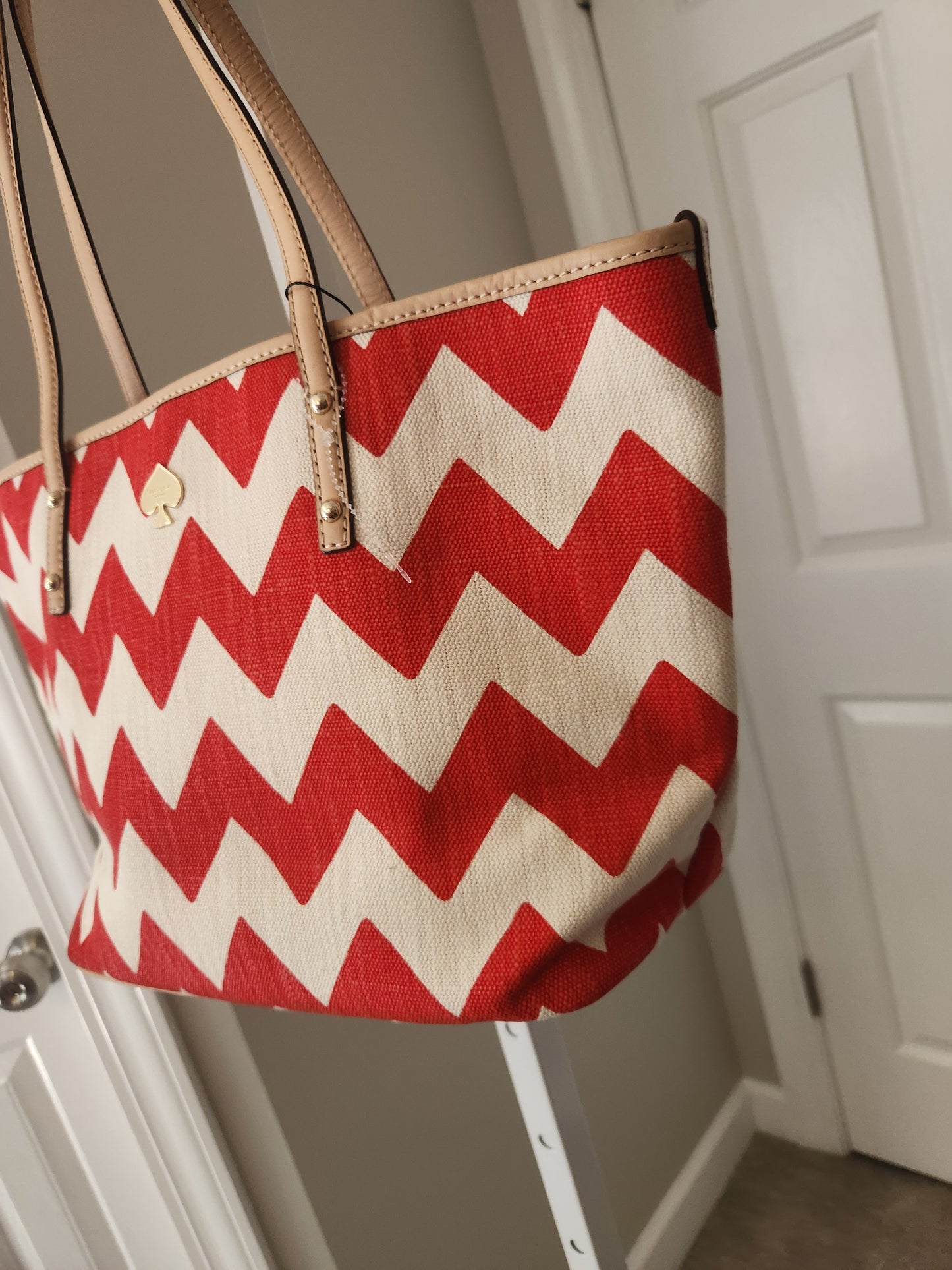 Kate Spade Harmony Chevron Tote Red & Ivory