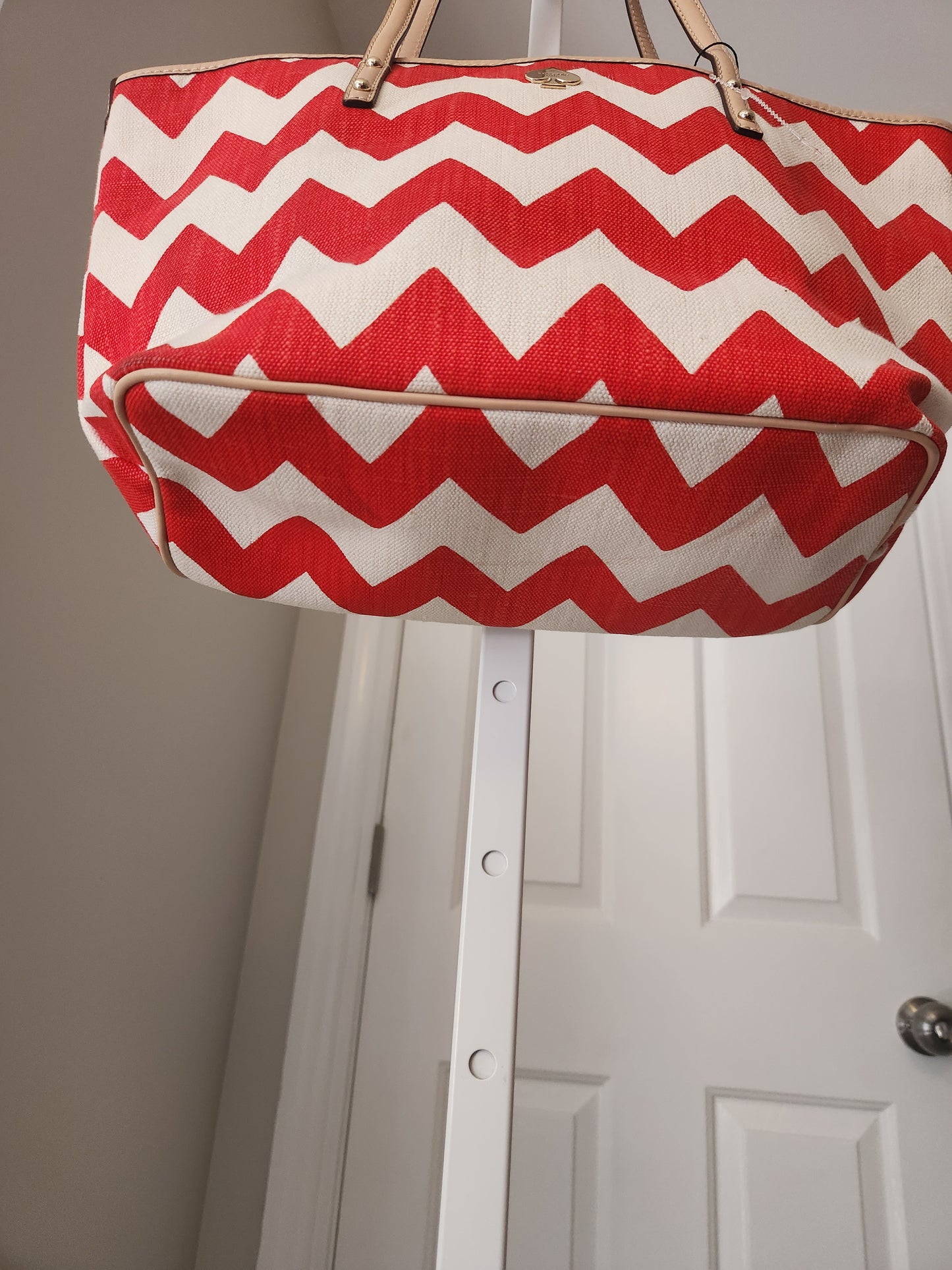 Kate Spade Harmony Chevron Tote Red & Ivory