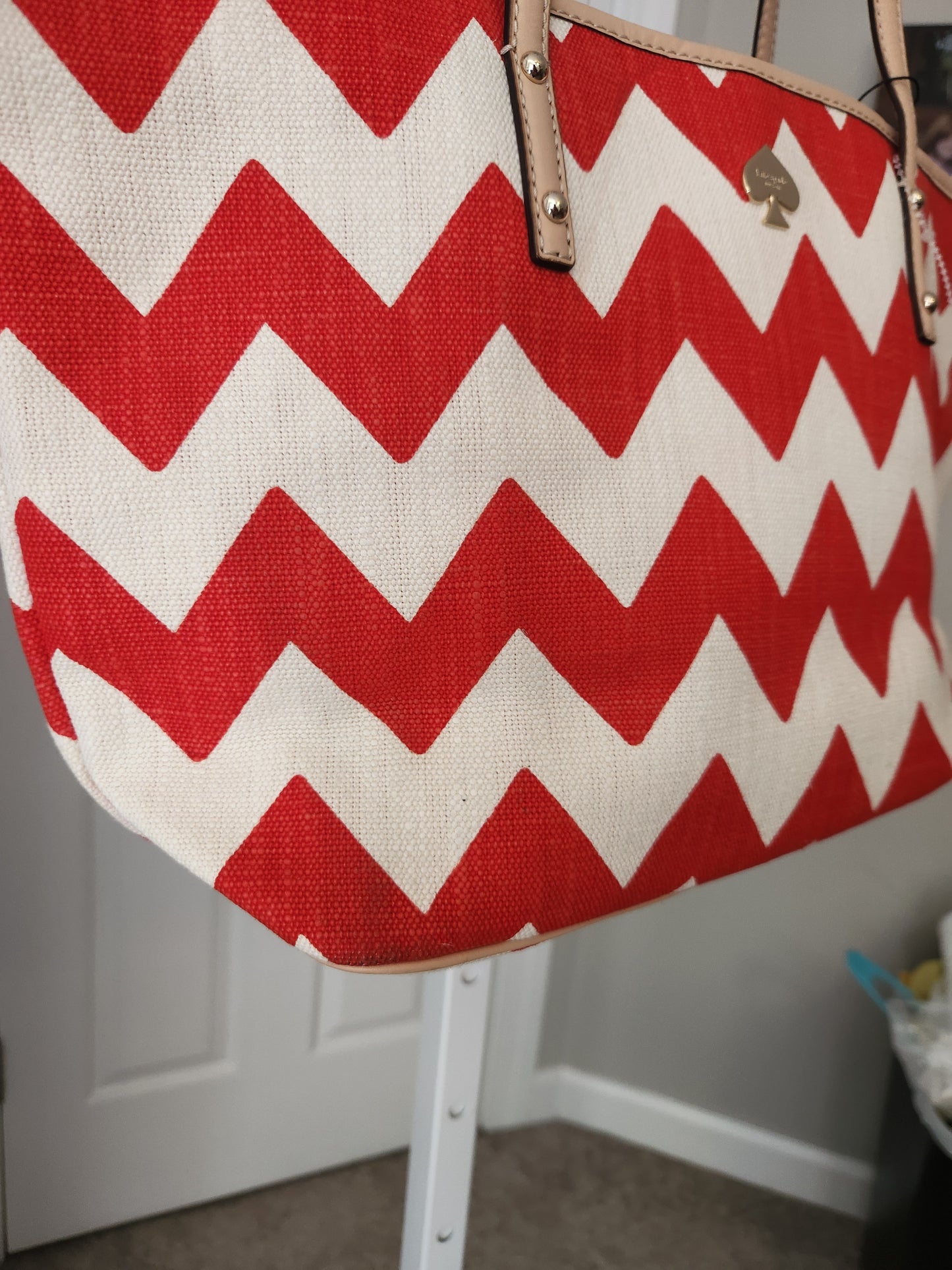 Kate Spade Harmony Chevron Tote Red & Ivory