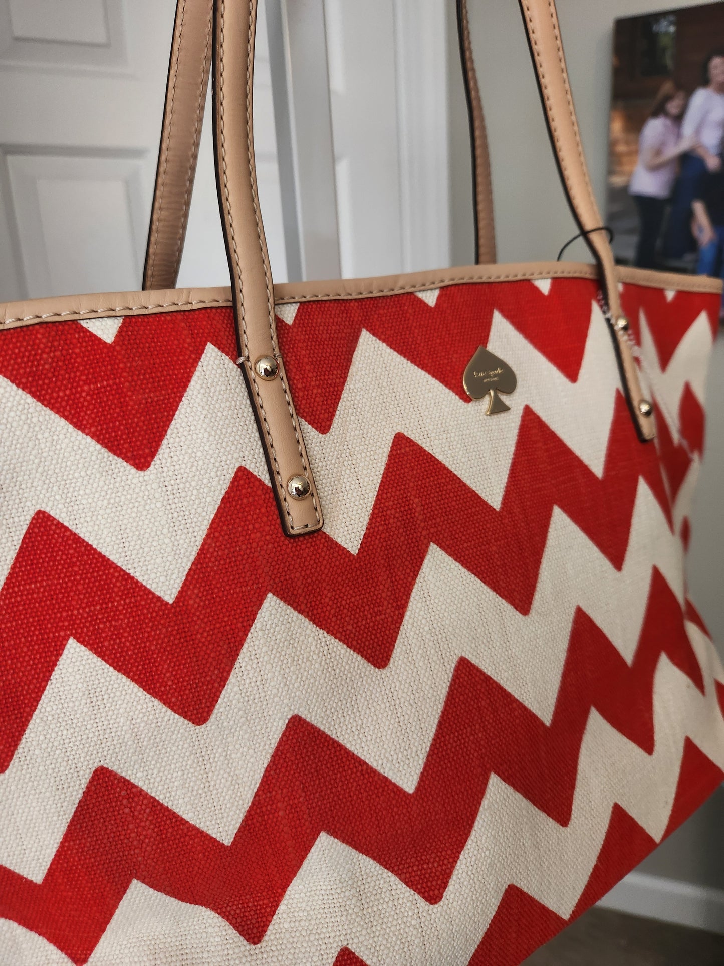 Kate Spade Harmony Chevron Tote Red & Ivory