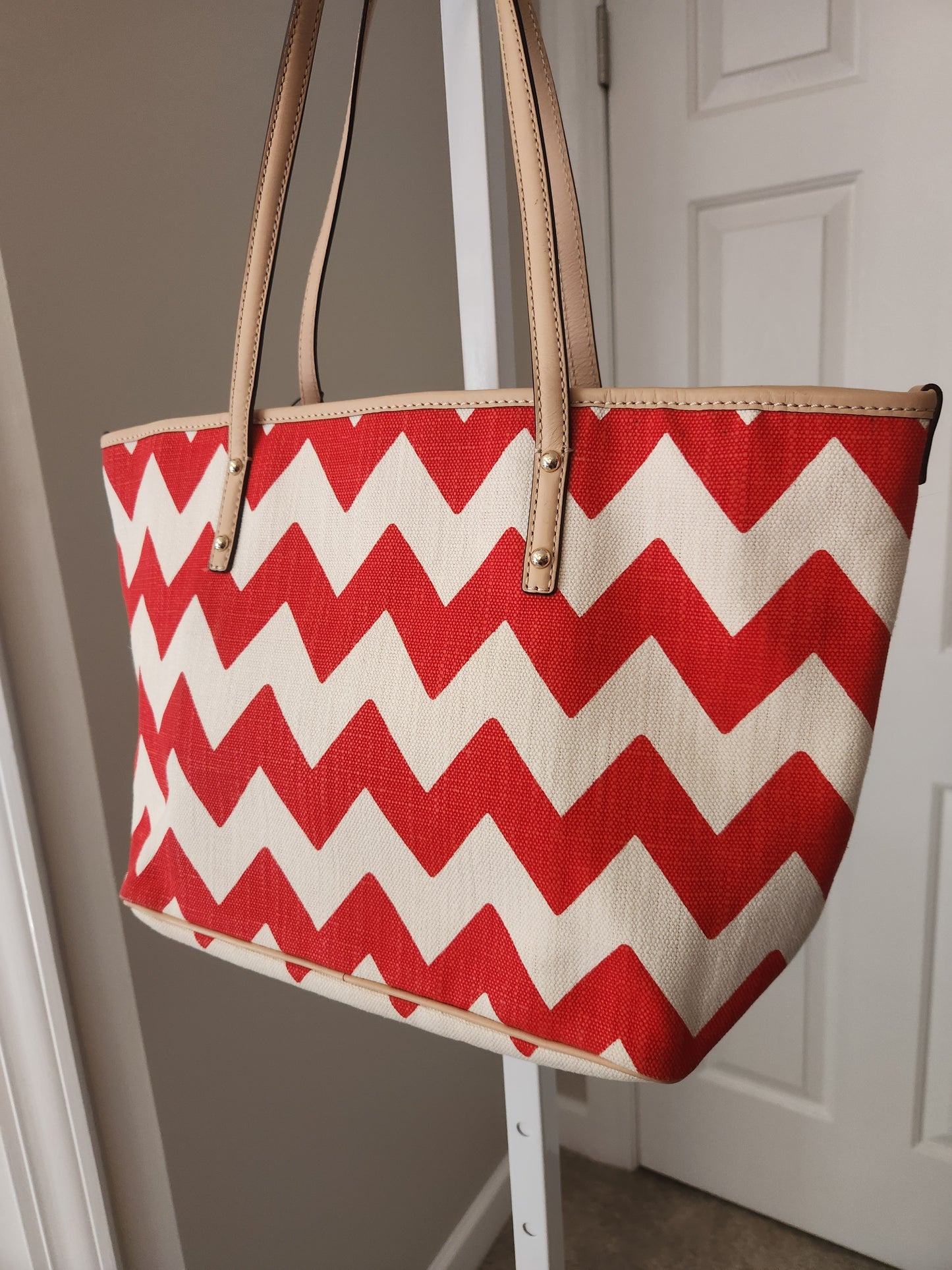 Kate Spade Harmony Chevron Tote Red & Ivory