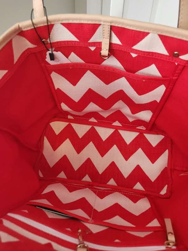 Kate Spade Harmony Chevron Tote Red & Ivory