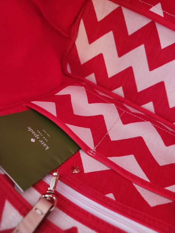 Kate Spade Harmony Chevron Tote Red & Ivory