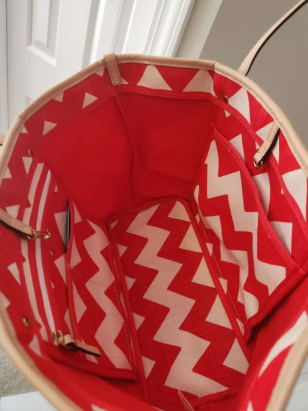 Kate Spade Harmony Chevron Tote Red & Ivory