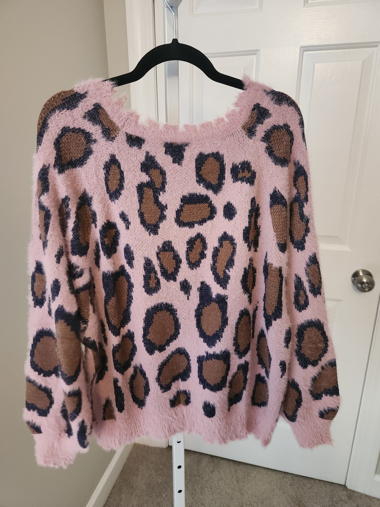 Animal Print Puff Sleeve Soft Knit Sweater