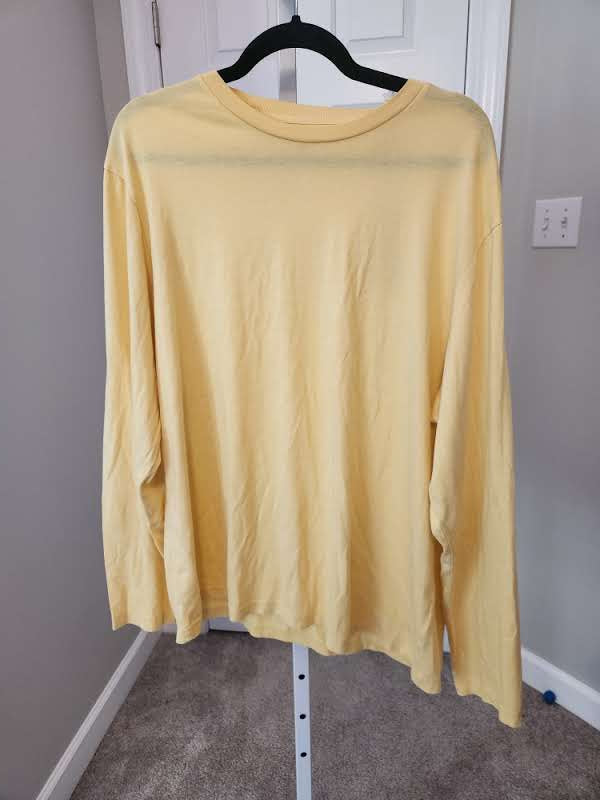 Cremieux Slim Fit Long Sleeve T-Shirt - Pale Yellow, 100% Supima Cotton, Size XL (25" PTP)