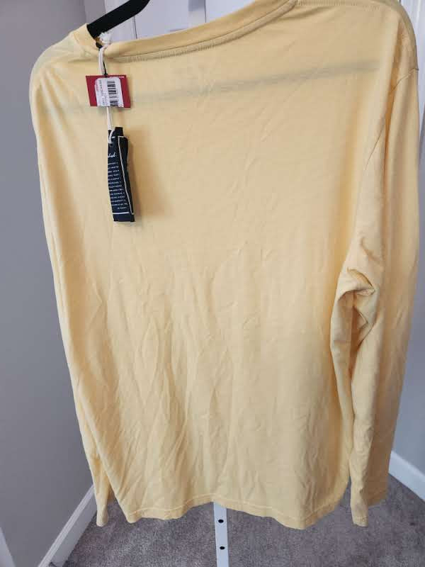 Cremieux Slim Fit Long Sleeve T-Shirt - Pale Yellow, 100% Supima Cotton, Size XL (25" PTP)