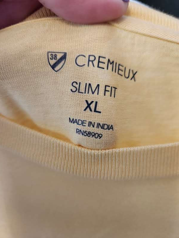 Cremieux Slim Fit Long Sleeve T-Shirt - Pale Yellow, 100% Supima Cotton, Size XL (25" PTP)