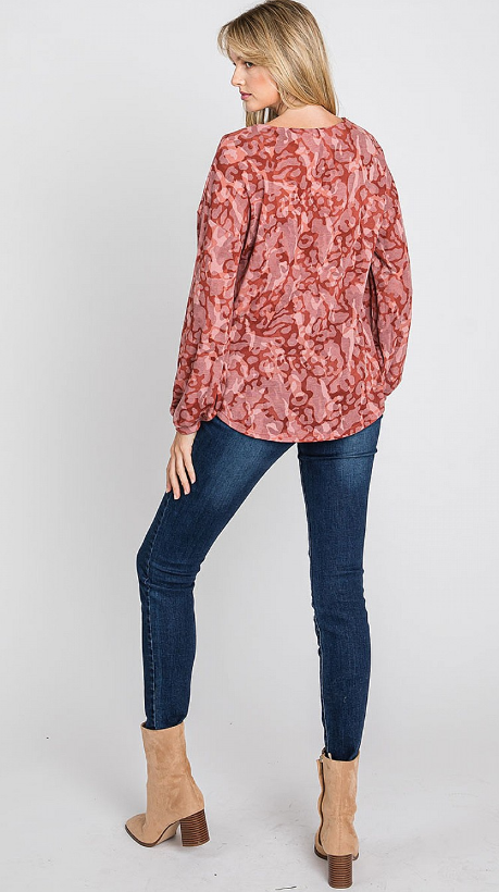 Plus Self Tie Multi Print Long Sleeve Top