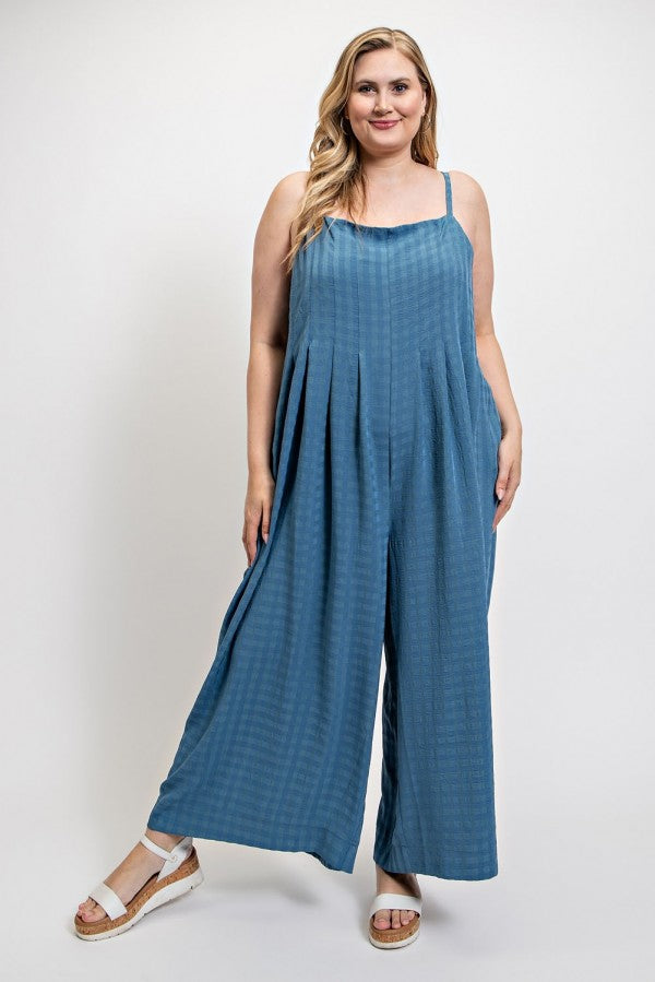 Texture Woven Sleeveless Jumpsuit with Side Button