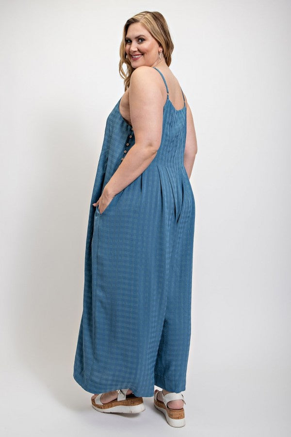 Texture Woven Sleeveless Jumpsuit with Side Button