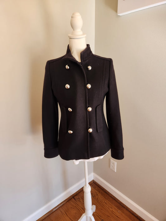 Wool Pea Coat with Silver Buttons