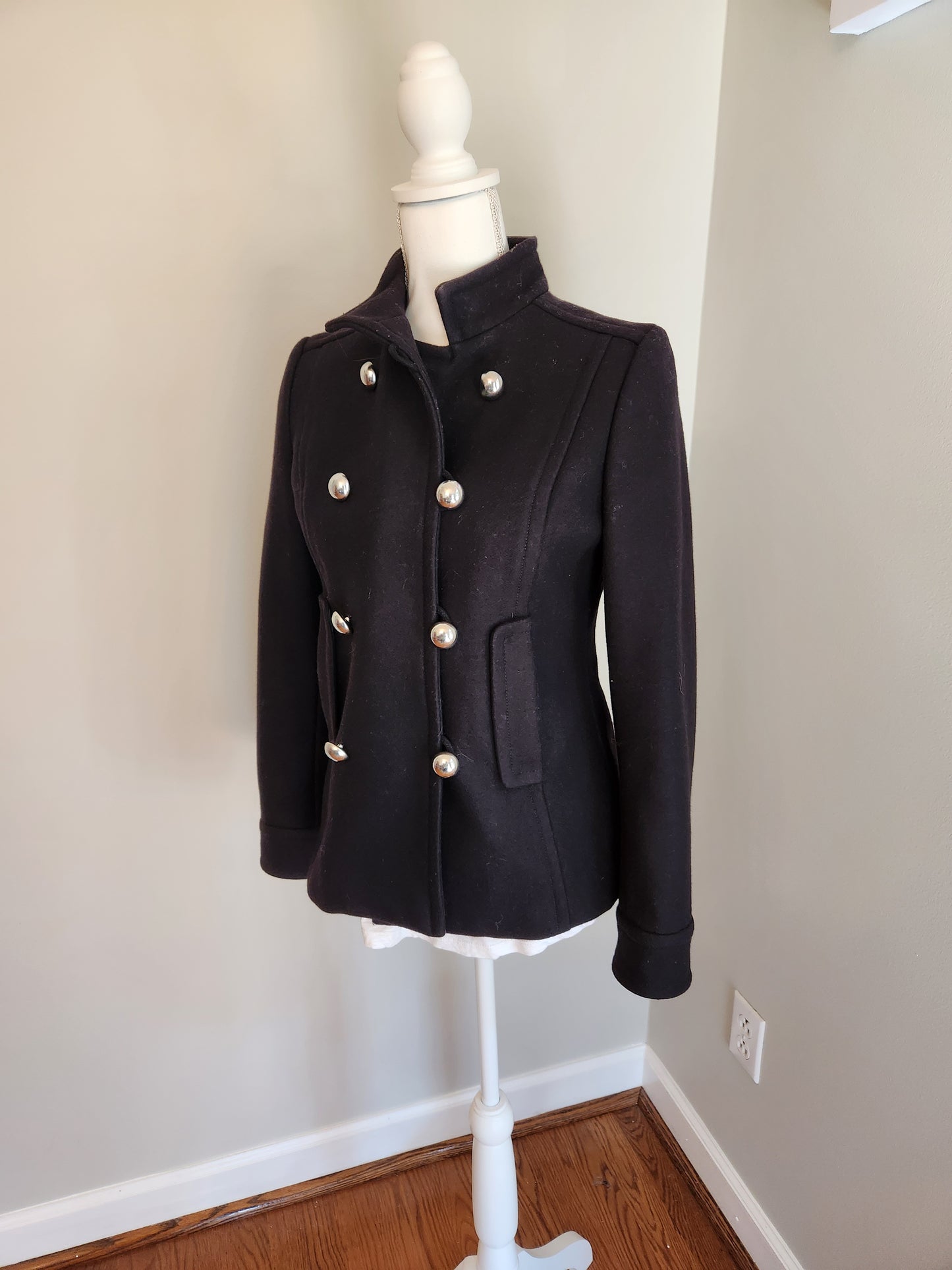 Wool Pea Coat with Silver Buttons