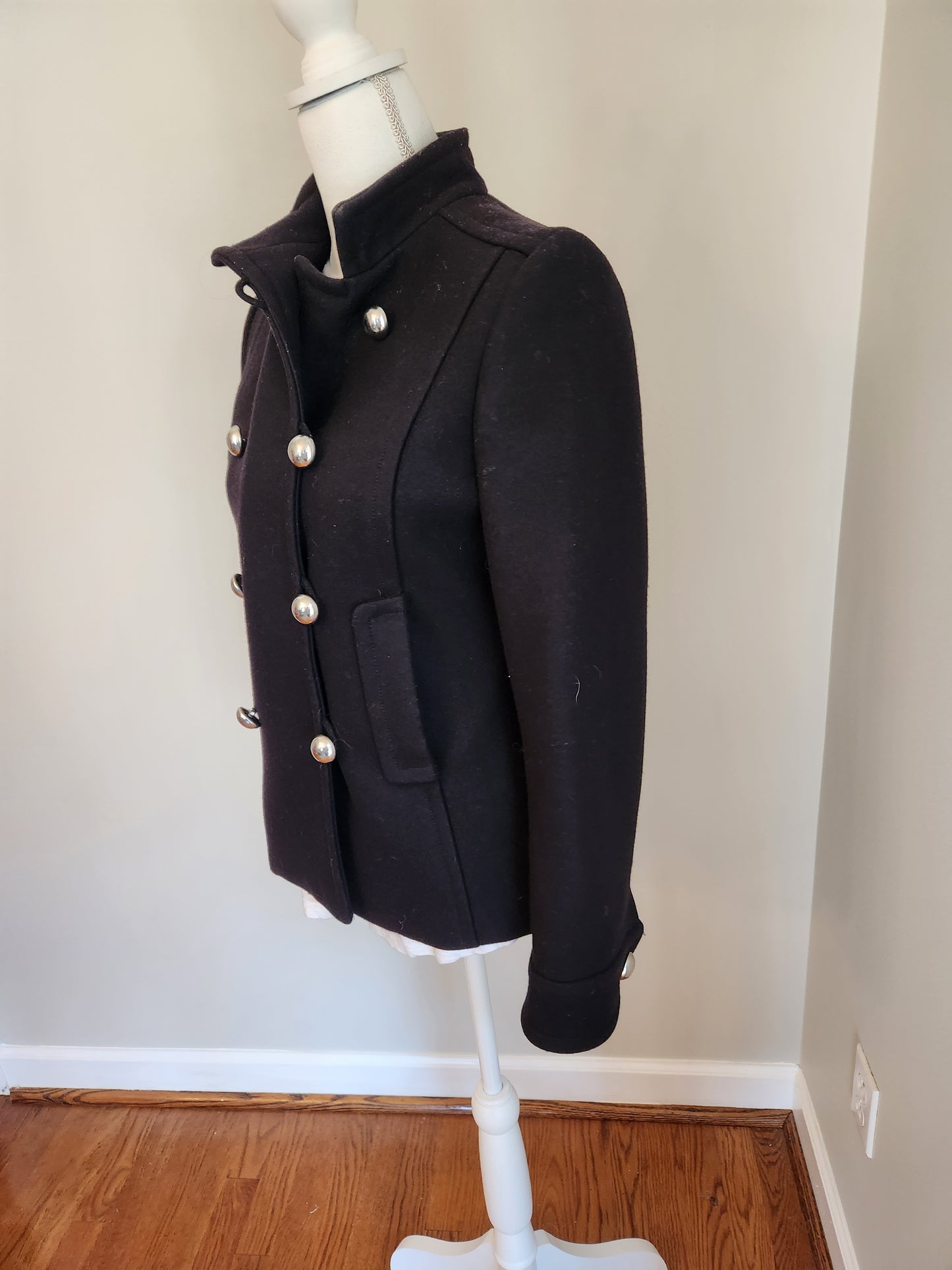 Wool Pea Coat with Silver Buttons