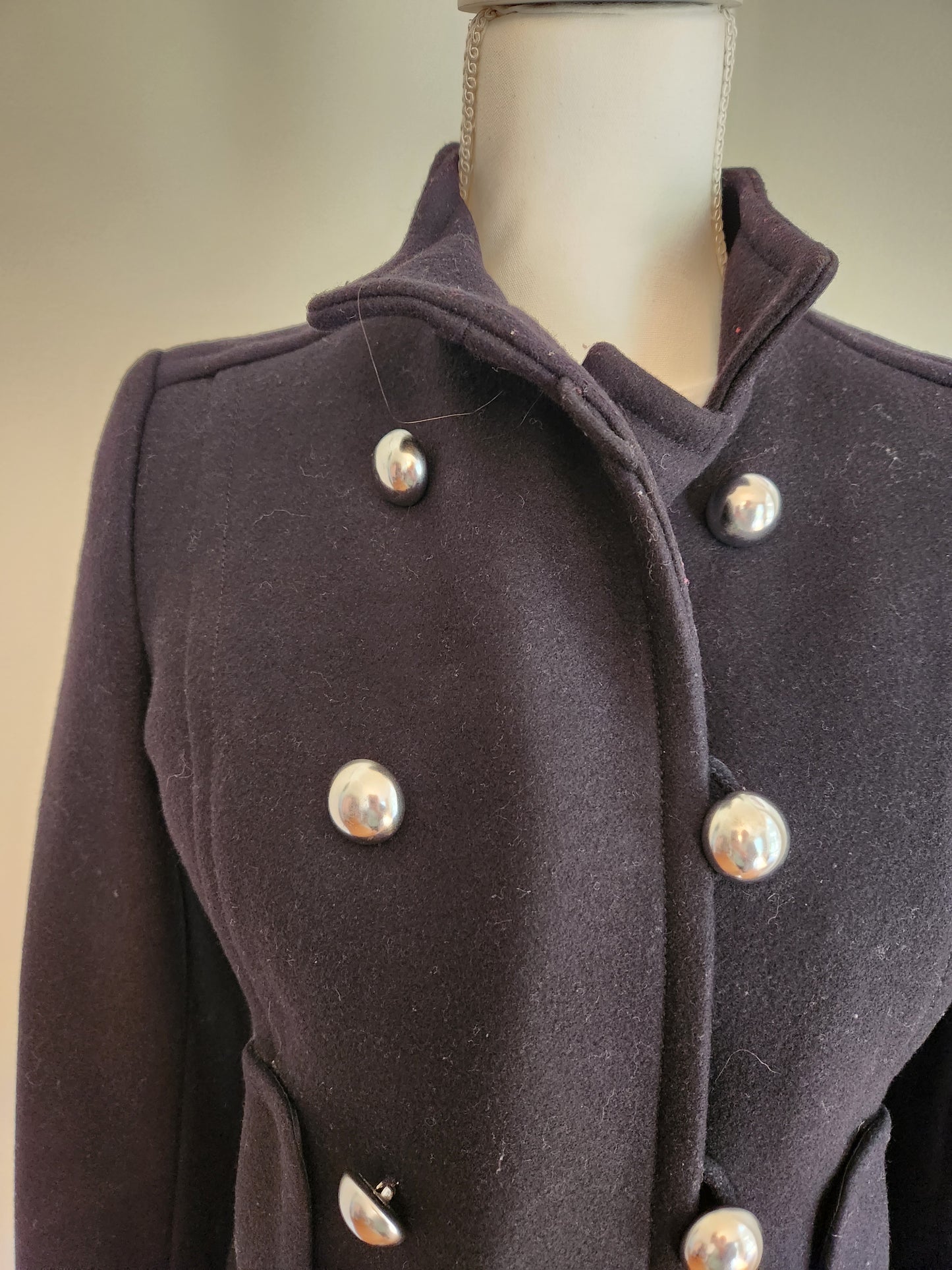 Wool Pea Coat with Silver Buttons