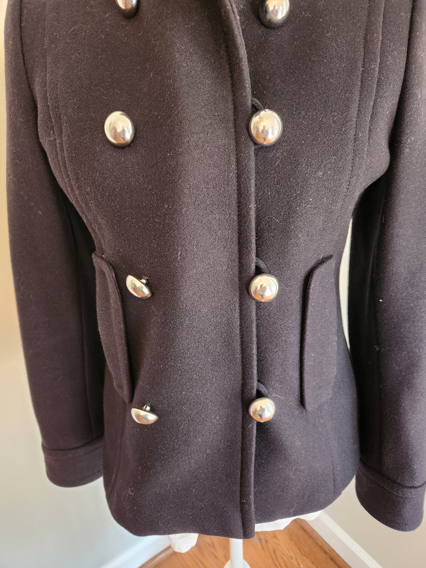 Wool Pea Coat with Silver Buttons