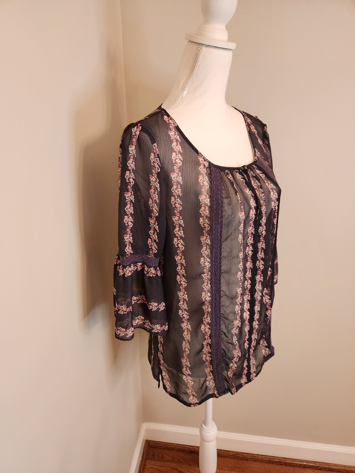 Sheer Blouse with floral stripes