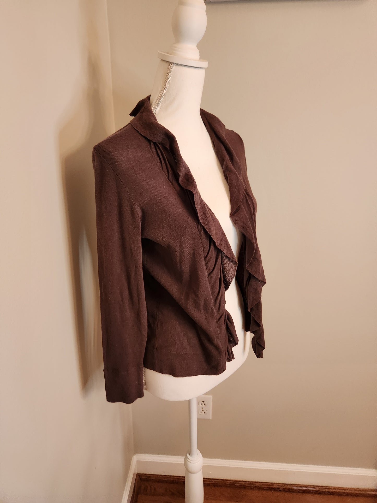 Wool Blend Cardigan with Front Cascading Ruffles