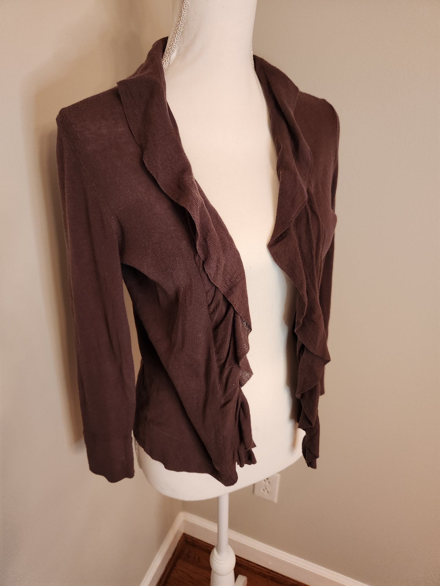 Wool Blend Cardigan with Front Cascading Ruffles