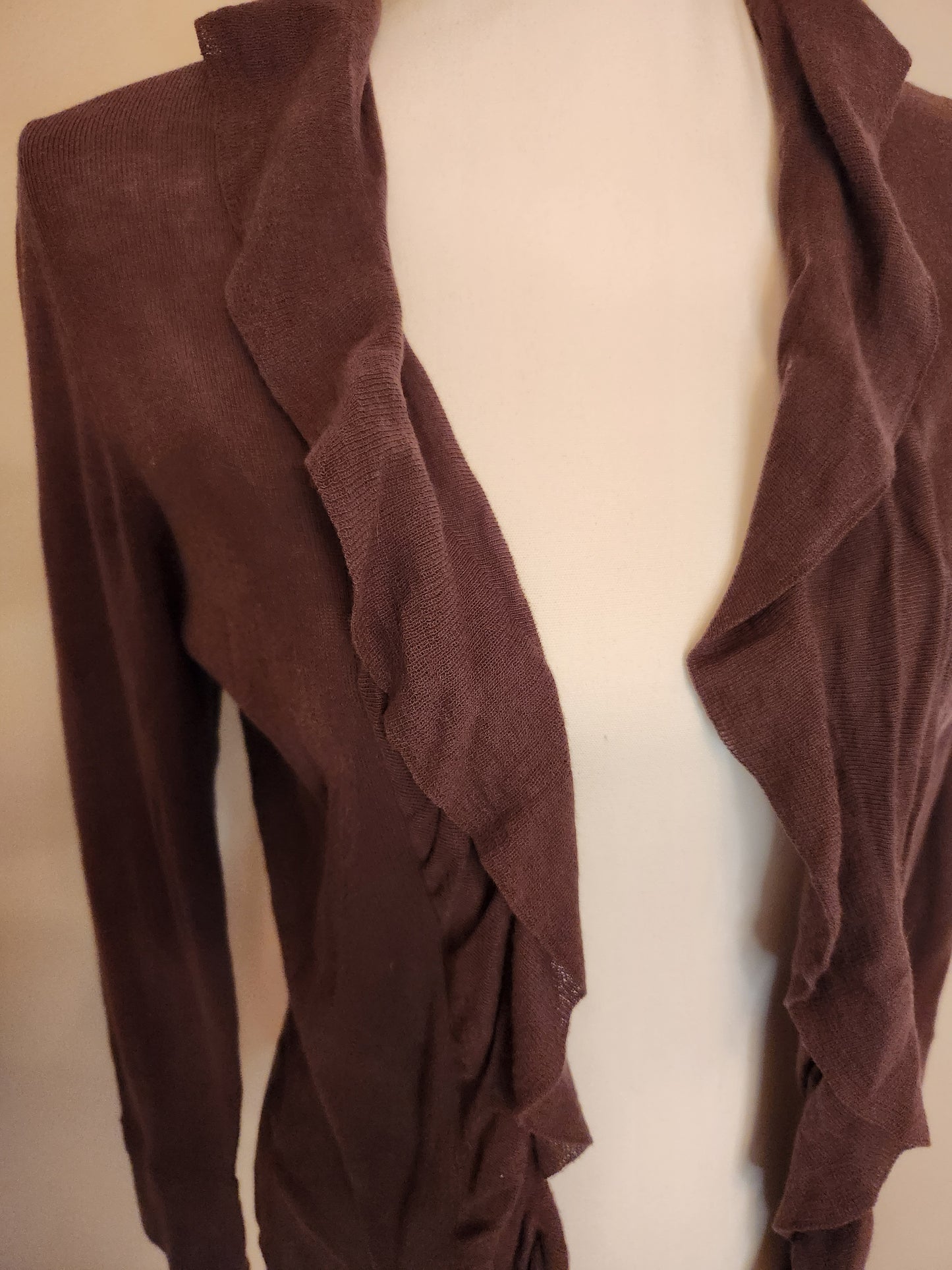 Wool Blend Cardigan with Front Cascading Ruffles