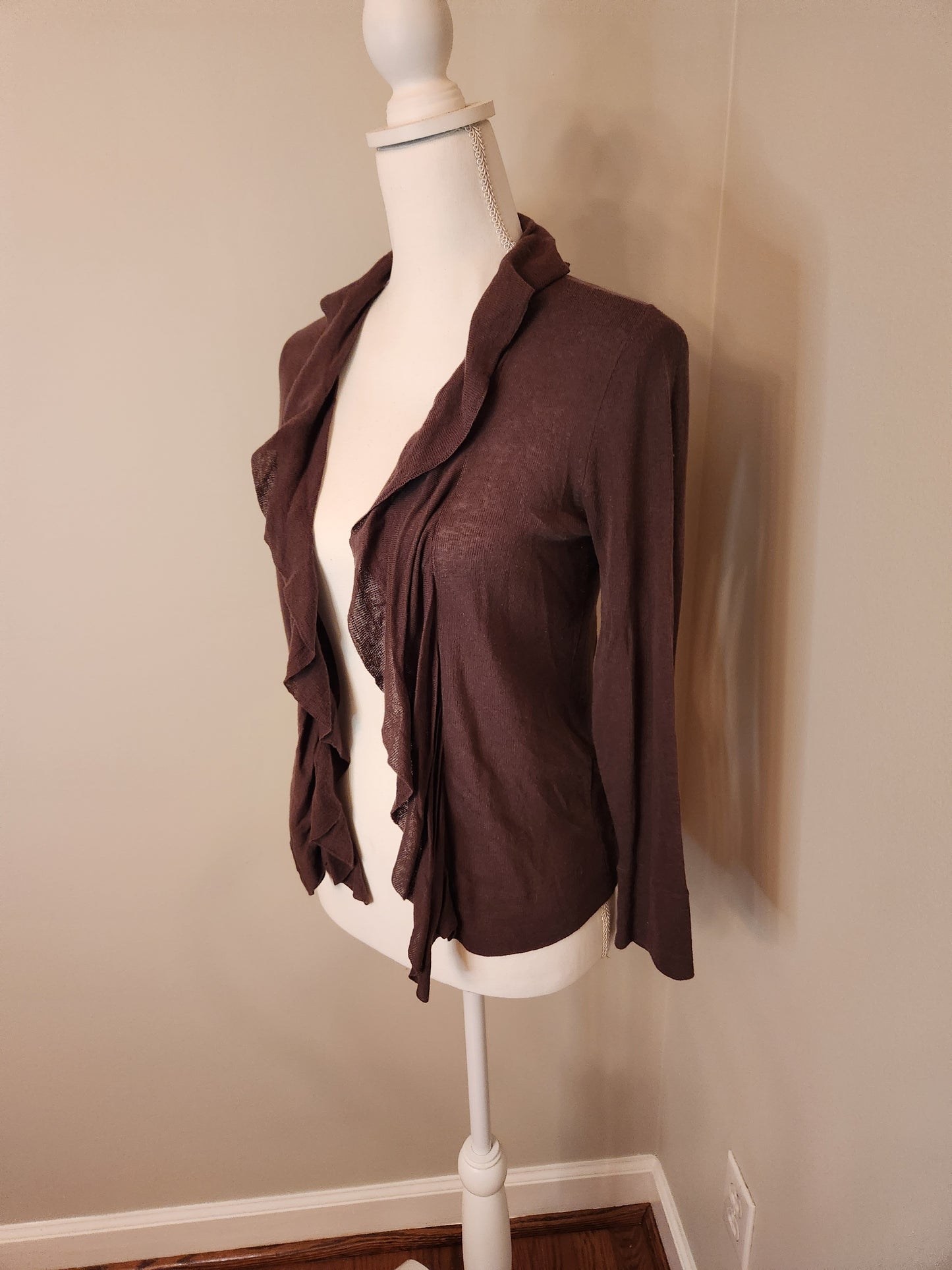 Wool Blend Cardigan with Front Cascading Ruffles