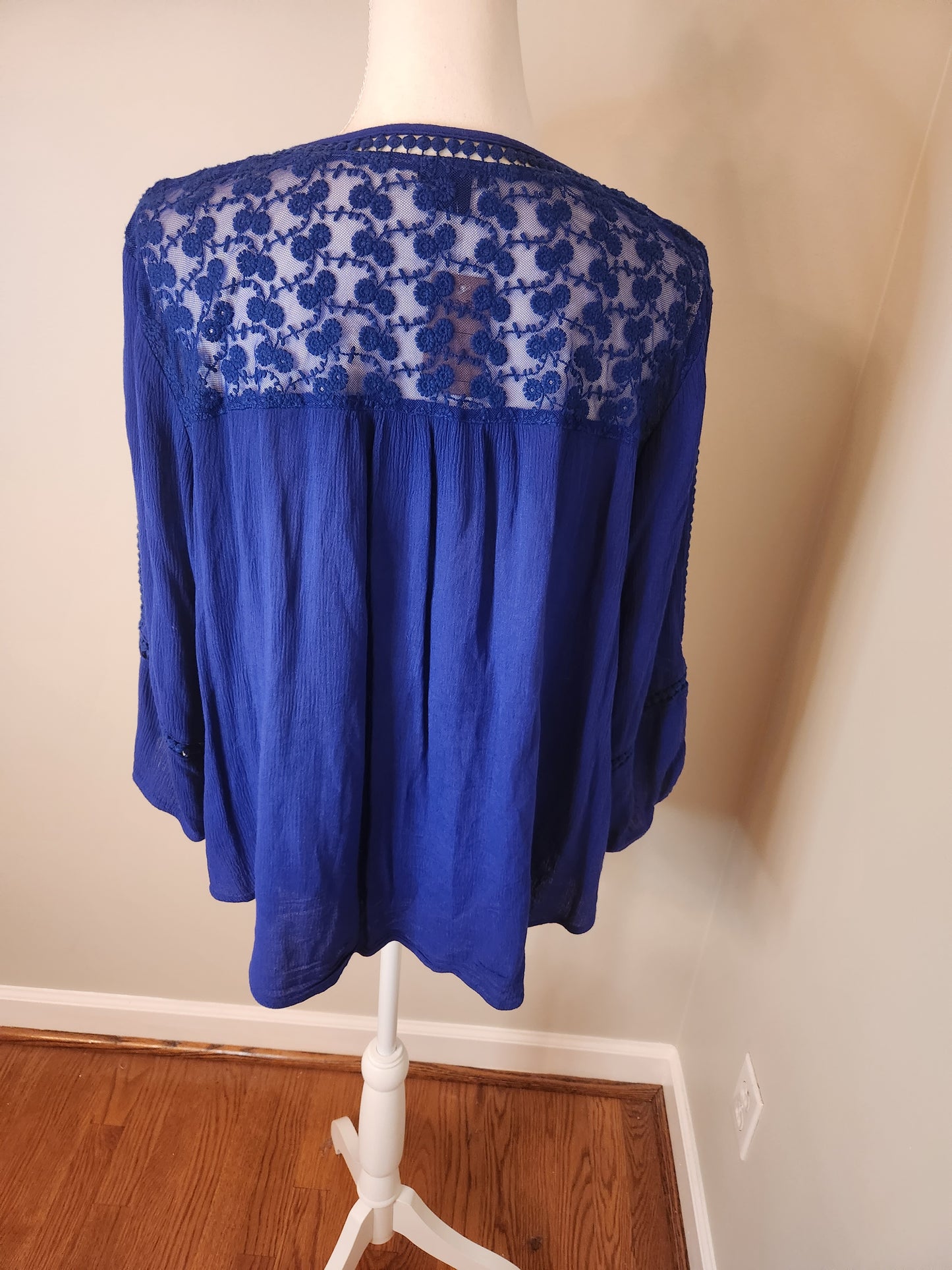 Blouse with Sheer Lace Neck and Back