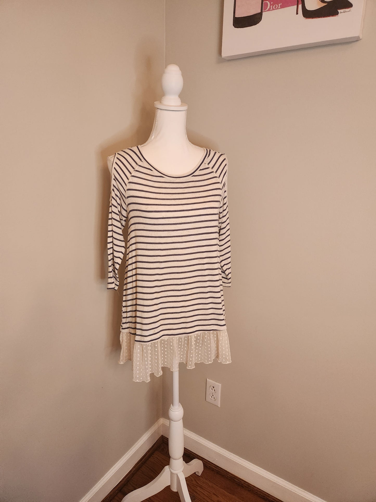 Striped Tunic, sheer hem and cold shoulder