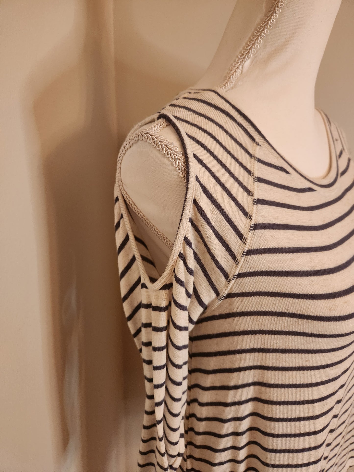 Striped Tunic, sheer hem and cold shoulder