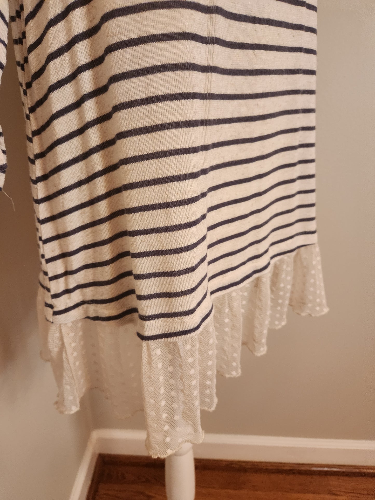 Striped Tunic, sheer hem and cold shoulder