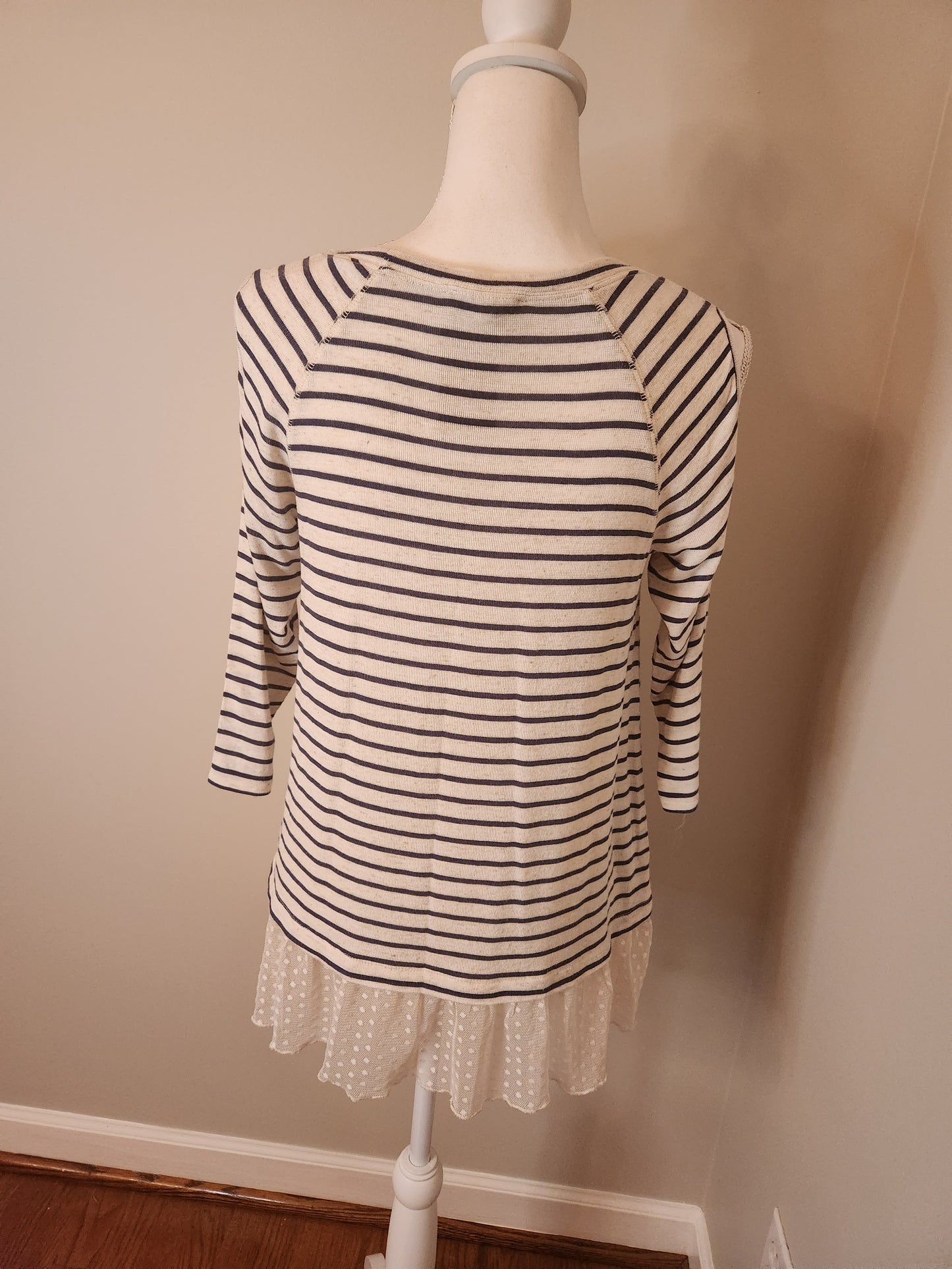 Striped Tunic, sheer hem and cold shoulder