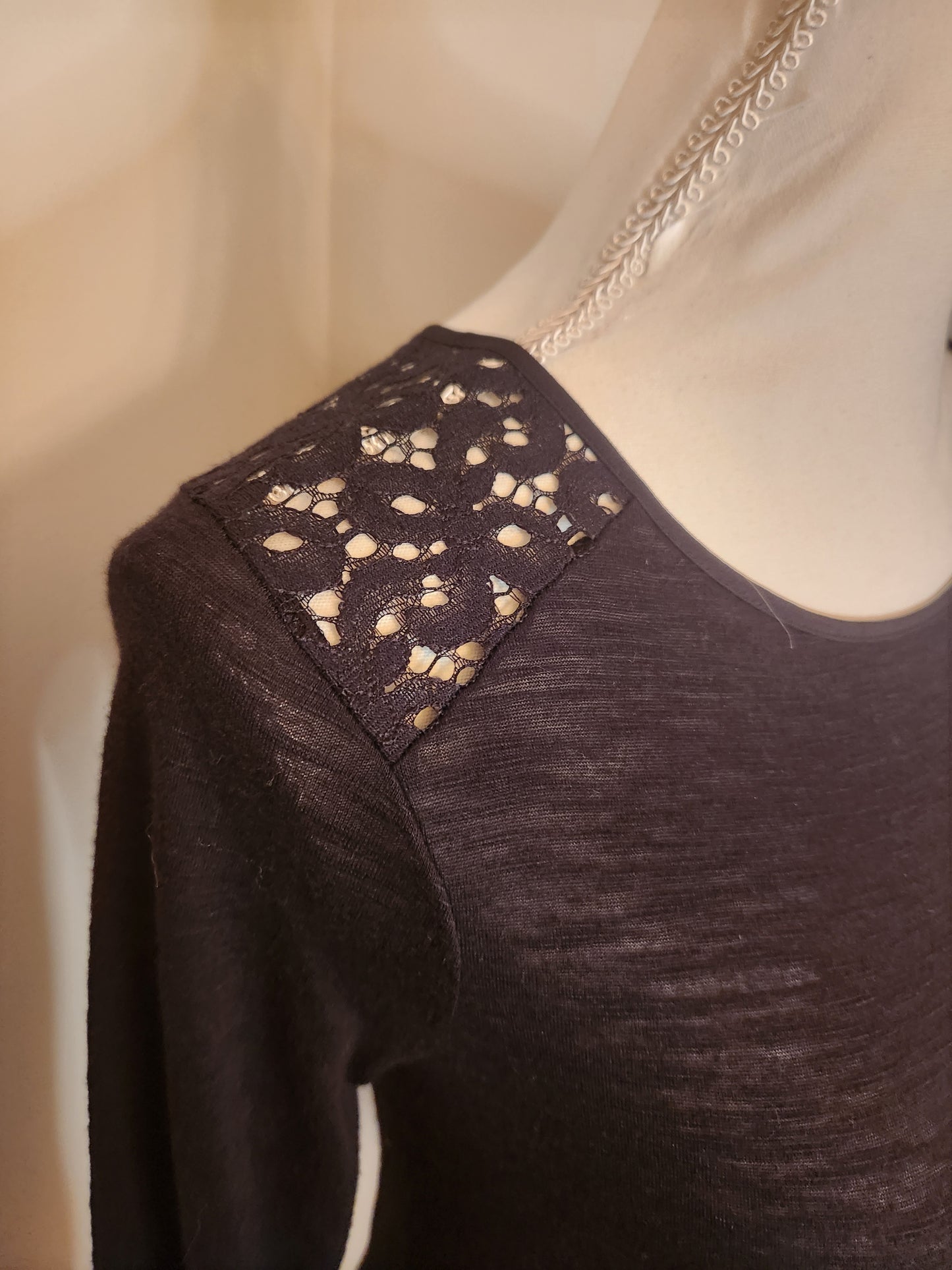 Blouse with lace shoulder detail