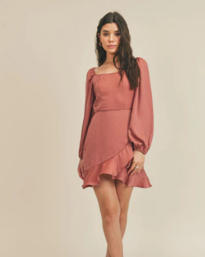 Satin Wrap Dress, Long Sleeves With Elastic Trims